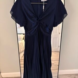 Petal & Pup “NOVA”- Navy Silk Midi Dress